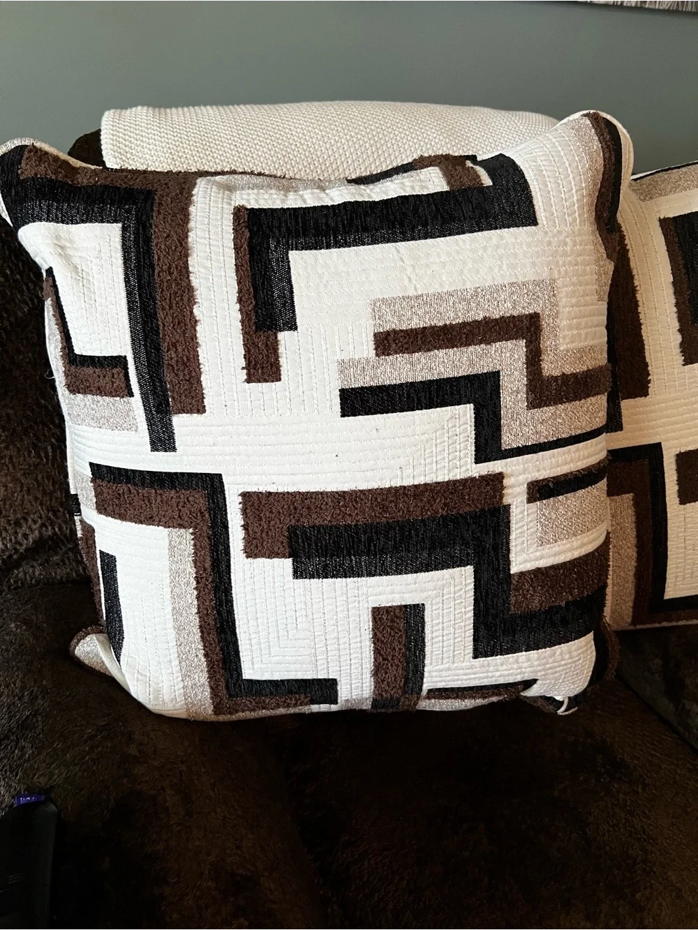 Decorative Geometric Throw Pillow Pair - Brown & White